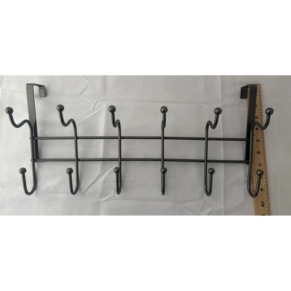 Over The Door Coat Rack 6 Double Hooks Brushed Nickel Modern EUC